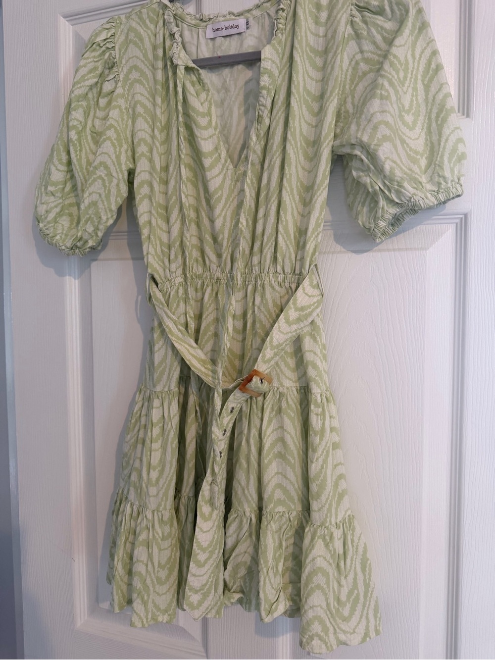 Pale Green Printed Tiered Dress